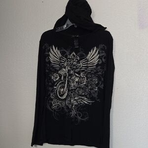 Black Graphic Long Sleeve Hoodie